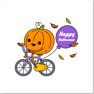 Pumpkin on bycicle Posters and Art